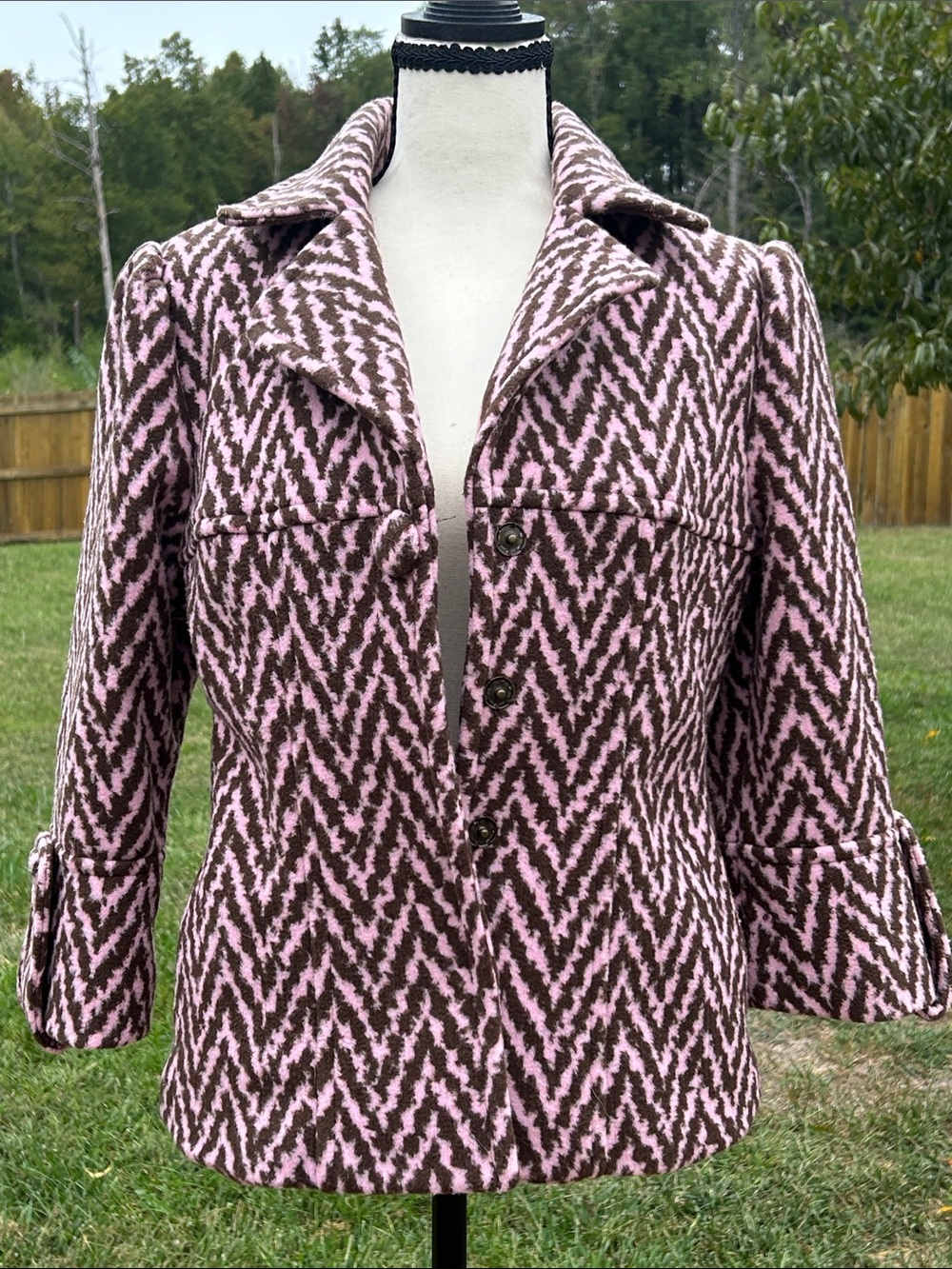 Textured Pink and Brown Patterned Blazer Jacket